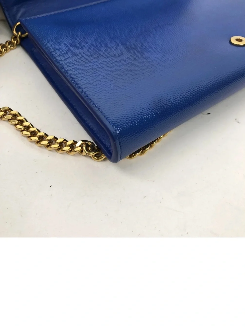 YVES SAINT LAURENT Saint Laurent Blue Leather Classic Letters Chain Clutch Bag
